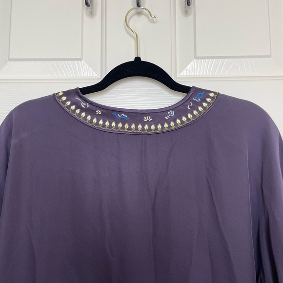 Soft Surroundings silk and embroidered kimono robe plum and tea | L - Picture 9 of 14